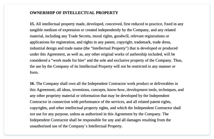 Independent Contractor Agreement additional clauses