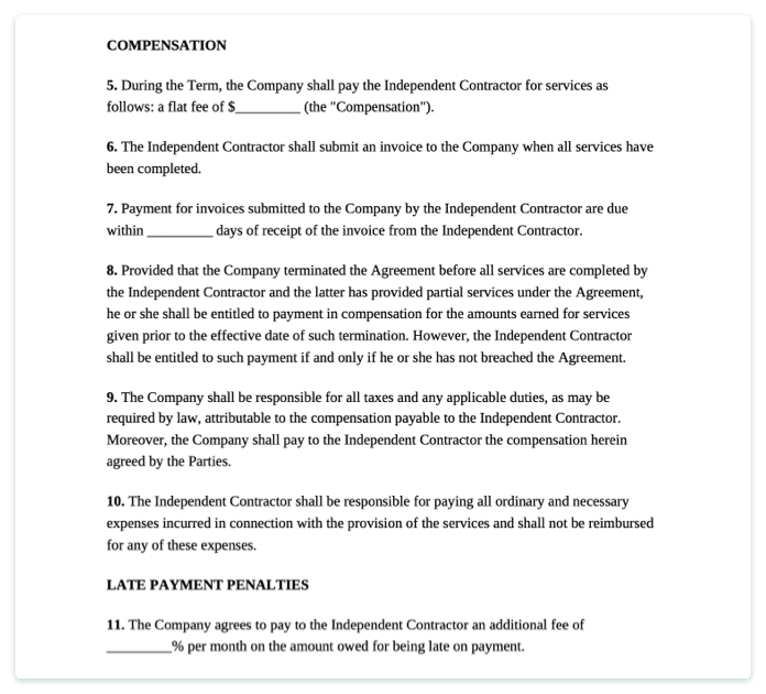 Independent Contractor Agreement payment