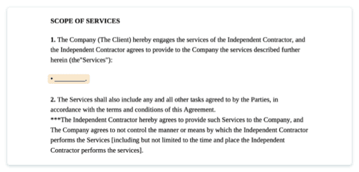 Service provided in a Independent Contractor