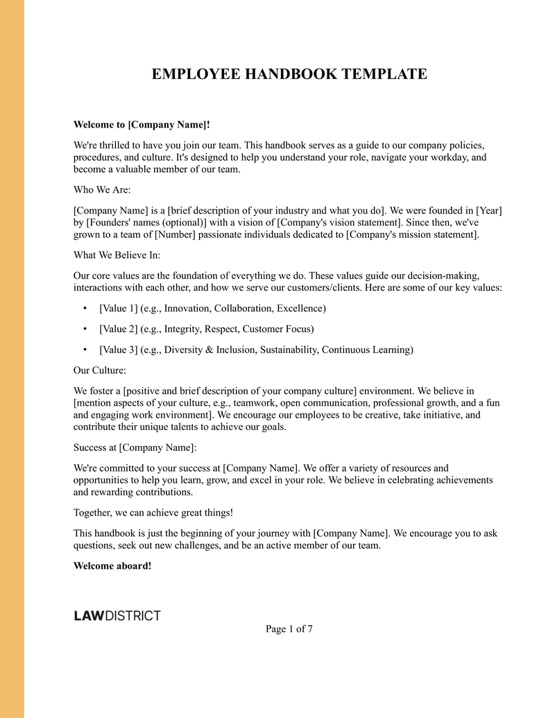 Employee Handout.pdf Free Employee Handbook | PDF Templates | Lawdistrict