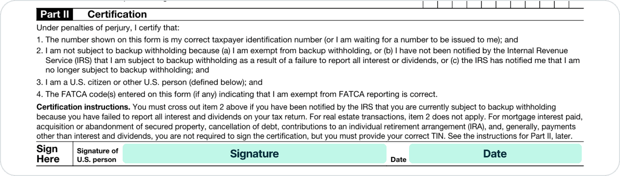 IRS W-9 Form - Step 7: Sign and Date