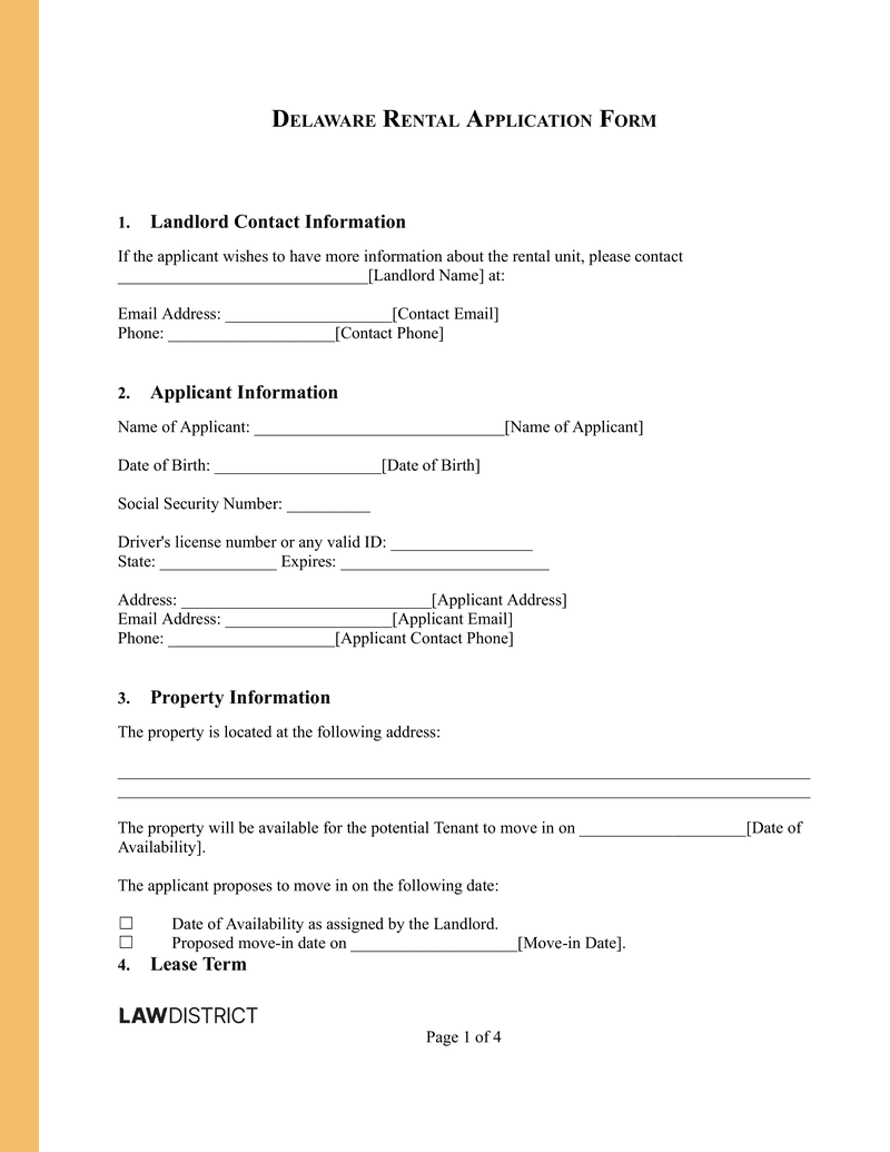 Free Delaware Rental Application | 2026 Templates | Lawdistrict