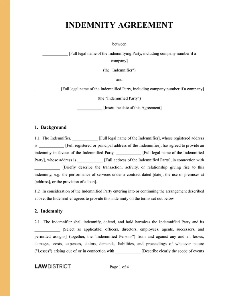 UK Indemnity Agreement | PDF & Word | Lawdistrict