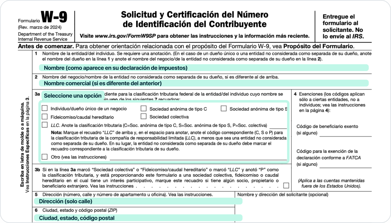 W-9 Nombre de empresa